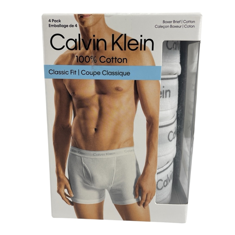 Calvin Klein Men's White Boxer Briefs Cotton Classic Fit 4 Pack Size Large NEW